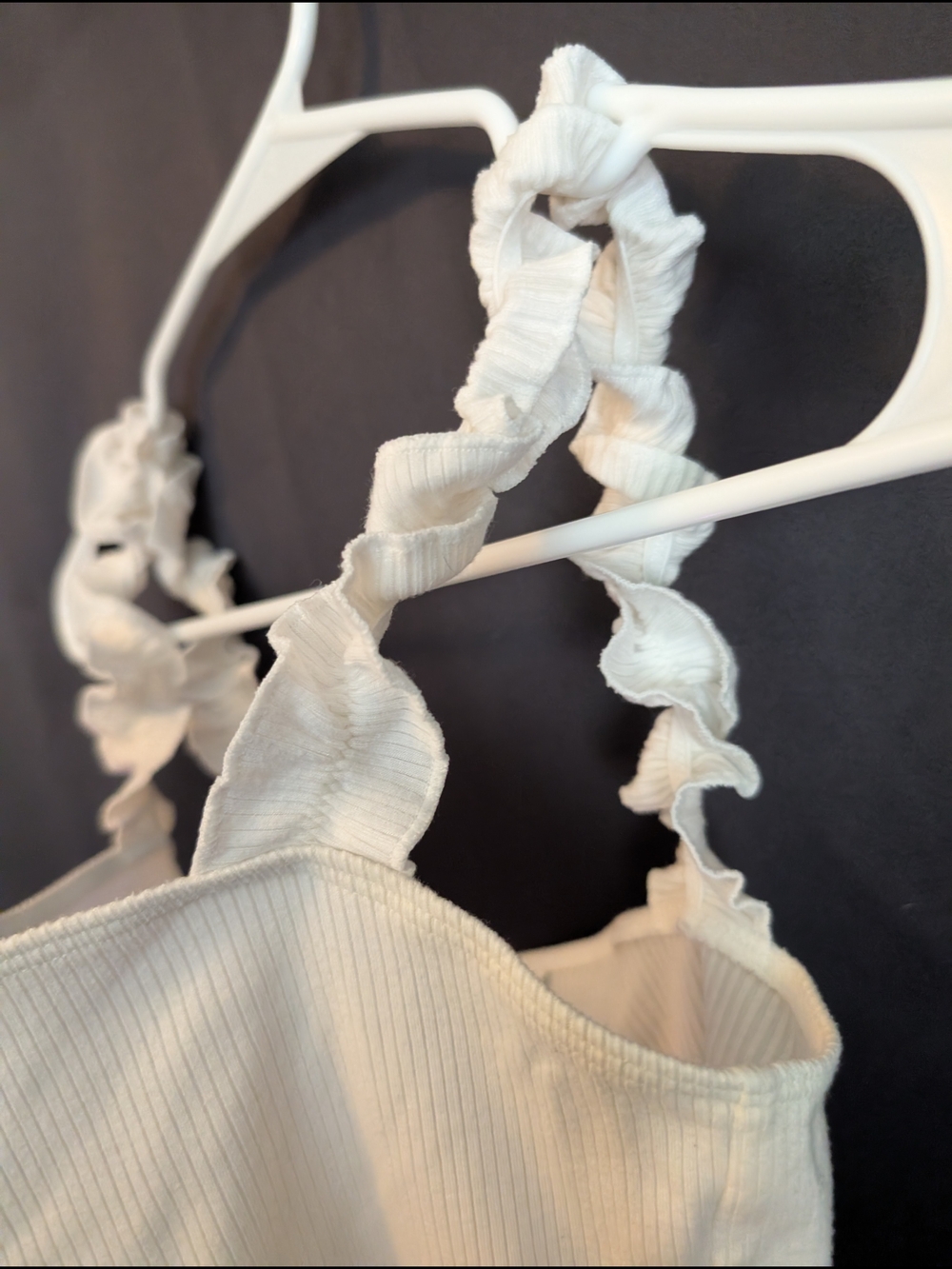 Sunday Best Cream Ribbed Ruffle Strap Crop Top - Picture 7 of 8